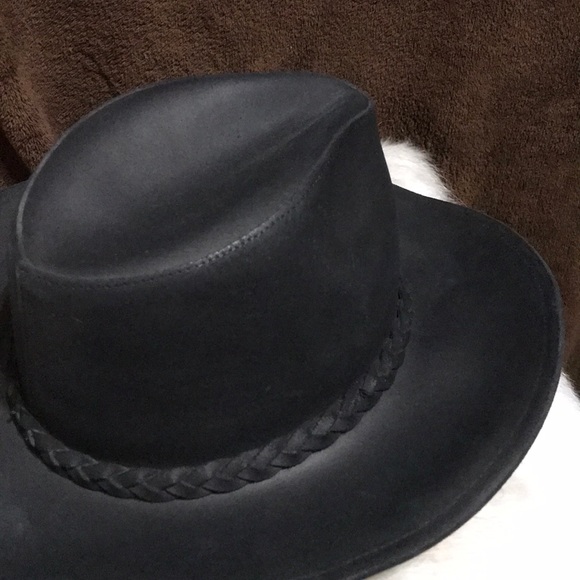 All Leather Black Cowboy Hat/ Braided Leather Band